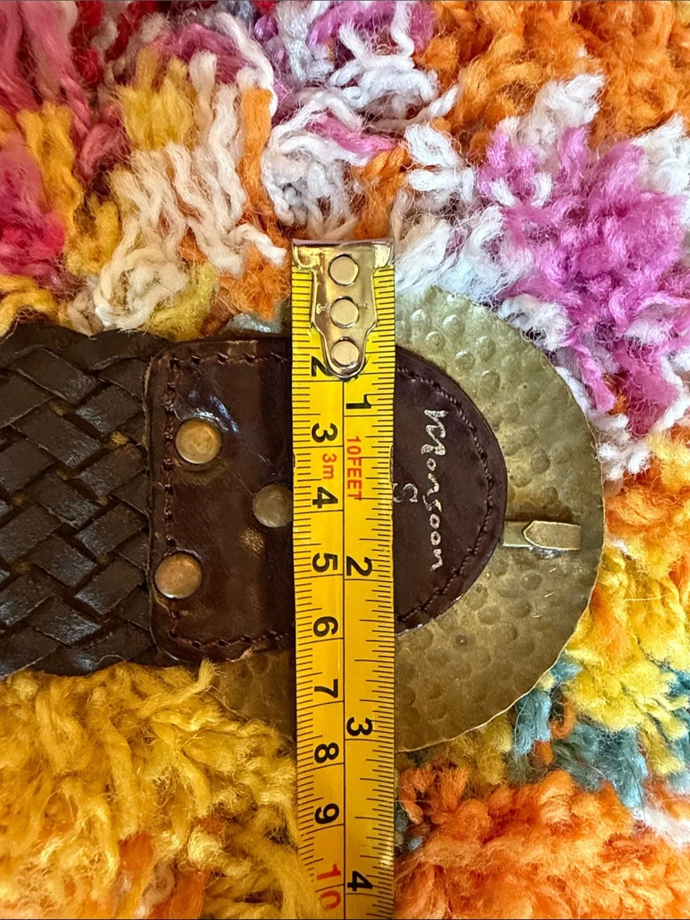 Anthropologie Y2K Monsoon Braided Brown Leather Belt with Hammered Brass Buckle